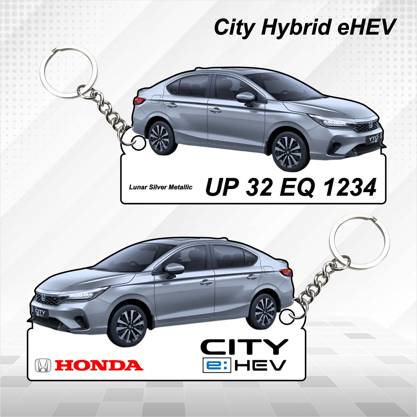 City Hybrid eHEV - Personalized Honda Car Keychain - Wood, Acrylic, Metal Printed