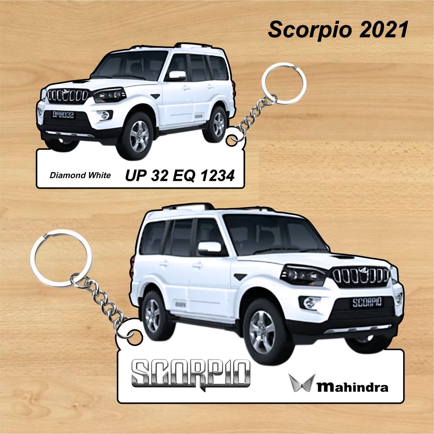 Scorpio 2021 - Personalized Mahindra Car Keychain - Wood, Acrylic, Metal Printed