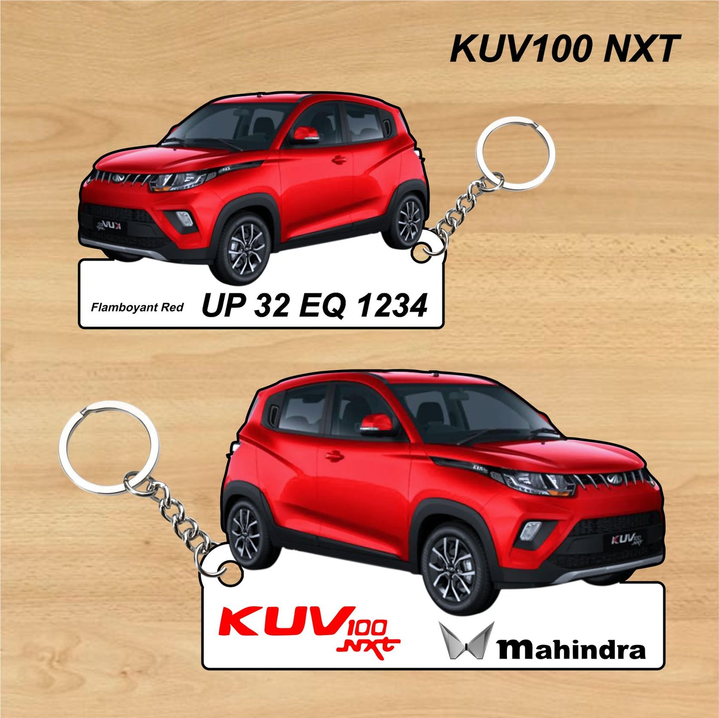 KUV100 NXT - Personalized Mahindra Car Keychain - Wood, Acrylic, Metal Printed