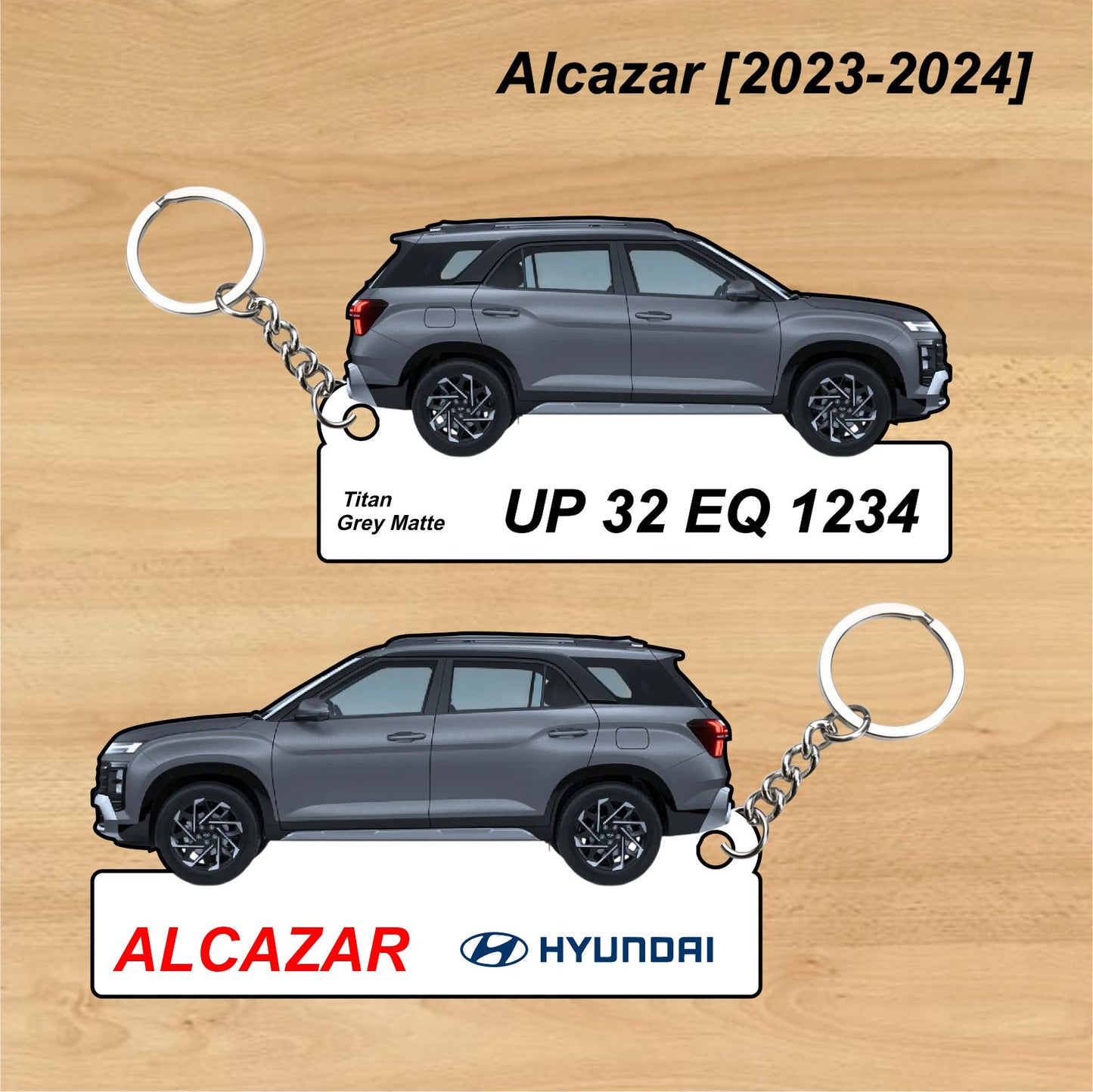 Alcazar [2023-2024] - Personalized Hyundai Car Keychain - Wood, Acrylic, Metal Printed