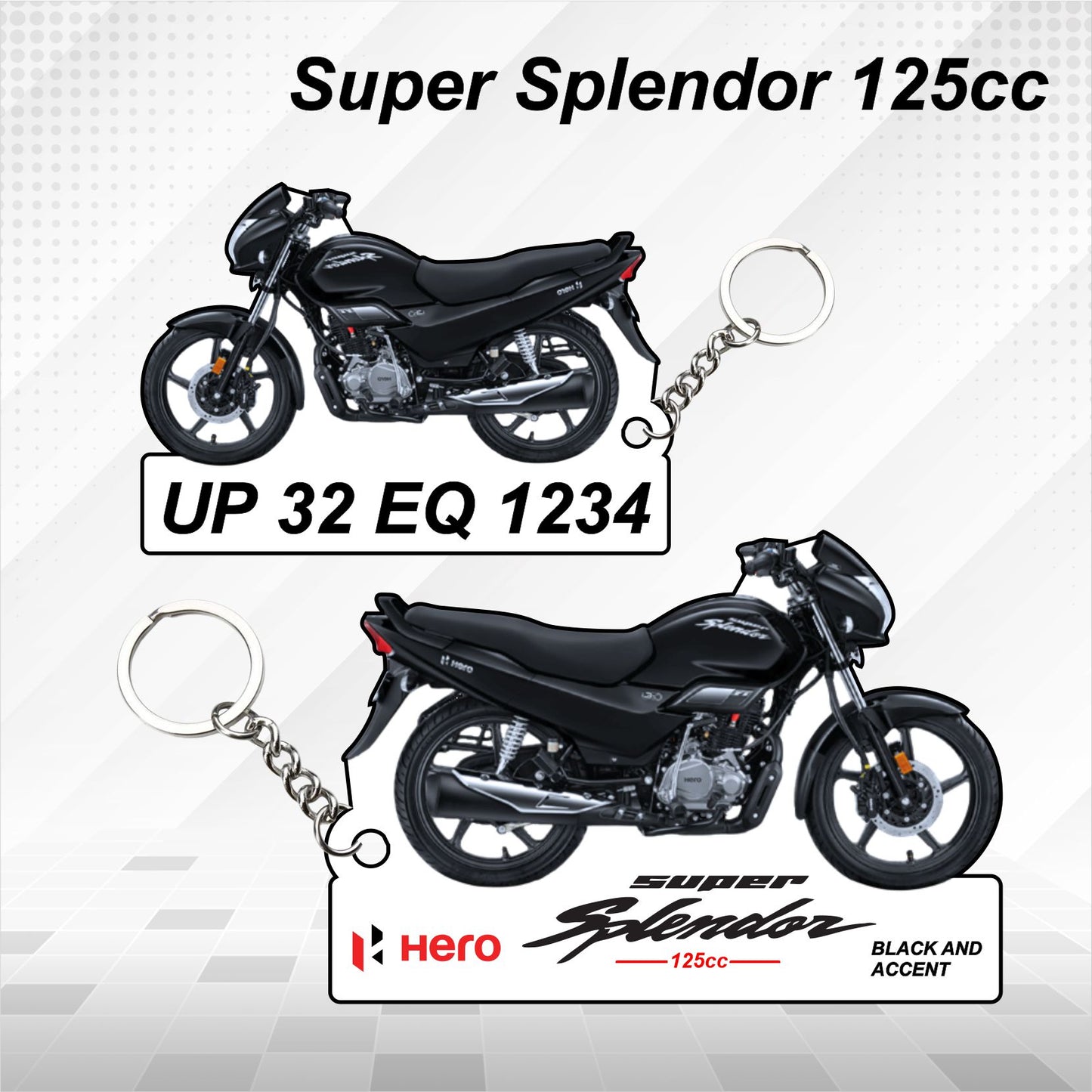 Hero Super Splendor 125cc - Personalized Hero Keychain - Wood, Acrylic, Metal Printed