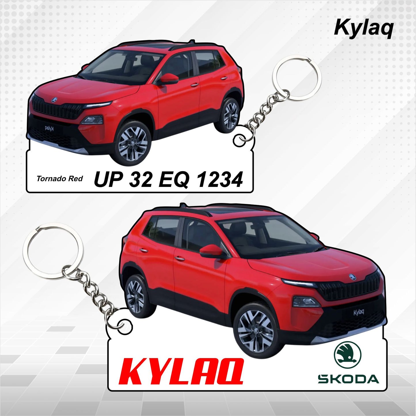 Kylaq - Personalized Skoda Car Keychain - Wood, Acrylic, Metal Printed