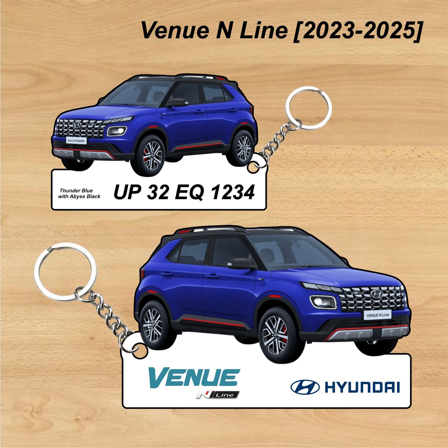 Venue N Line [2023-2025] - Personalized Hyundai Car Keychain - Wood, Acrylic, Metal Printed