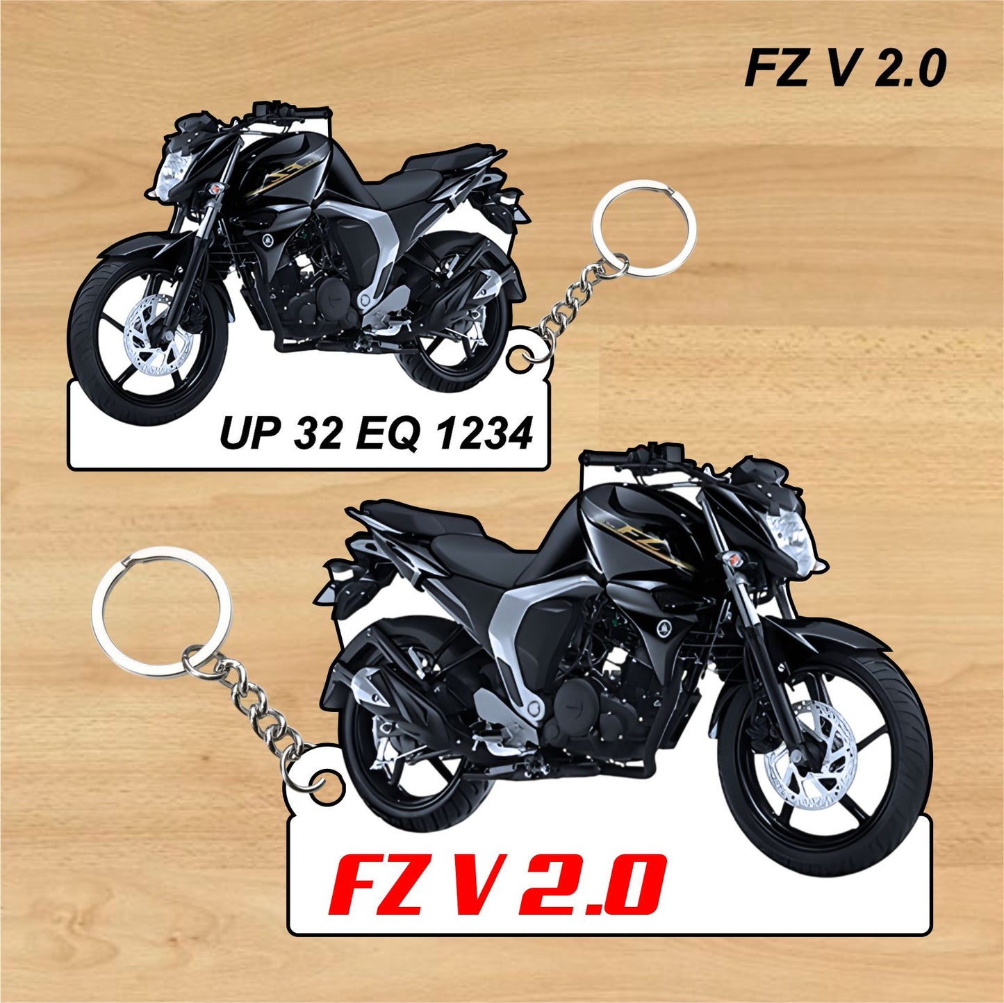 FZ V 2.0 - Personalized Yamaha Keychain - Wood, Acrylic, Metal Printed