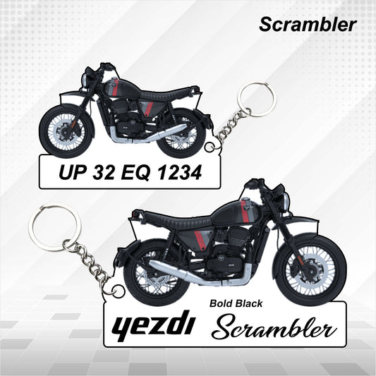 Yezdi Scrambler - Personalized Jawa Keychain - Wood, Acrylic, Metal Printed