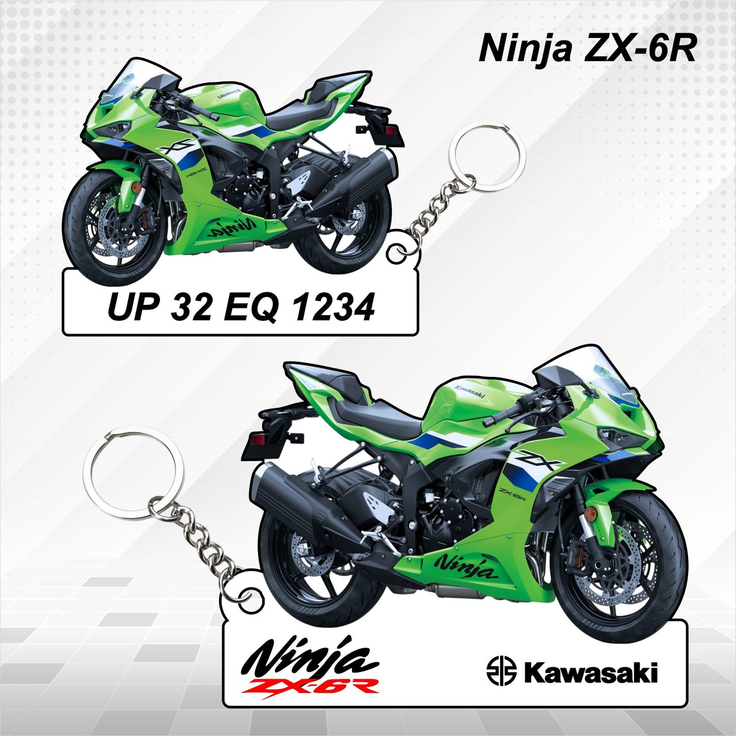 Ninja ZX-6R - Personalized Kawasaki Keychain - Wood, Acrylic, Metal Printed