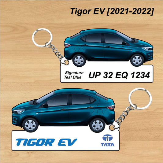 Tigor EV [2021-2022] - Personalized Tata Car Keychain - Wood, Acrylic, Metal Printed
