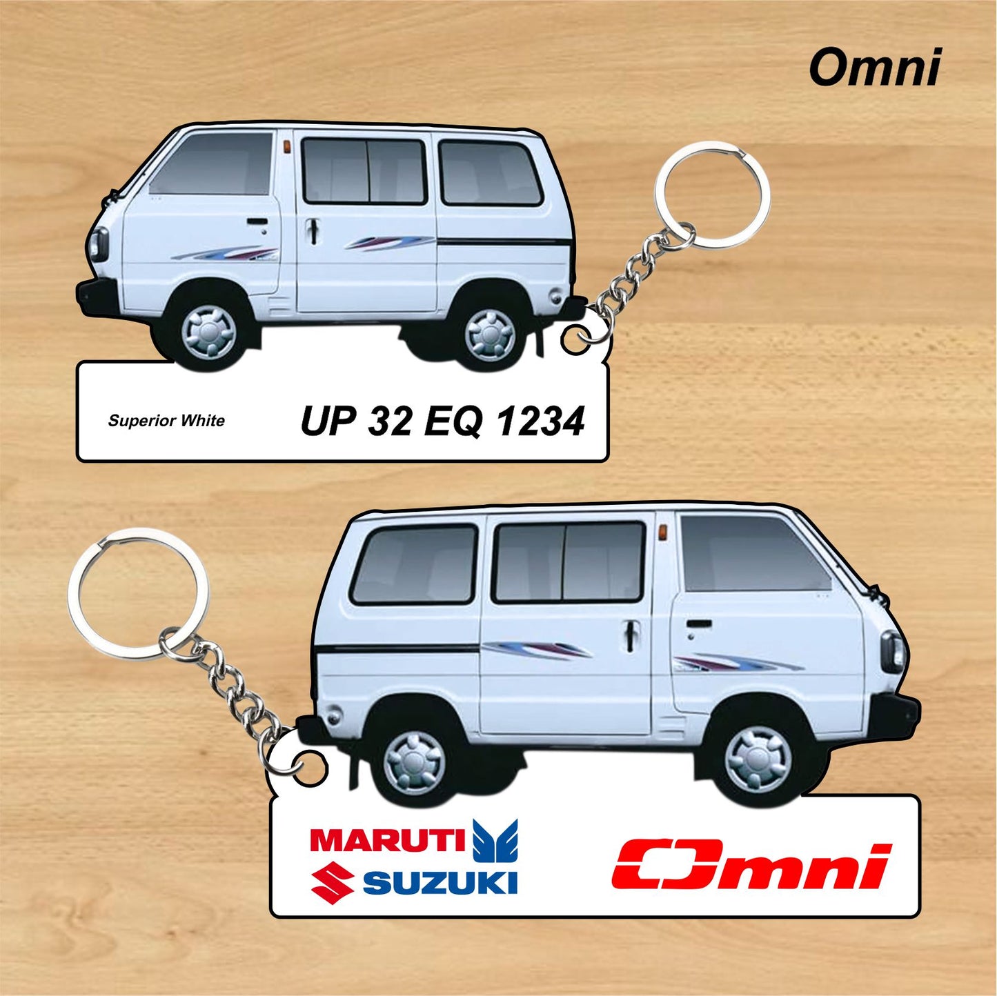 Omni - Personalized  Maruti Suzuki Keychain - Wood, Acrylic, Metal Printed