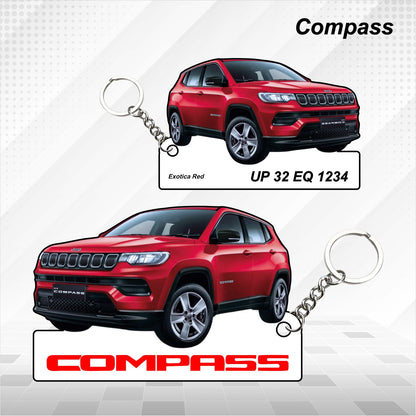 Compass - Personalized Jeep Car Keychain - Wood, Acrylic, Metal Printed