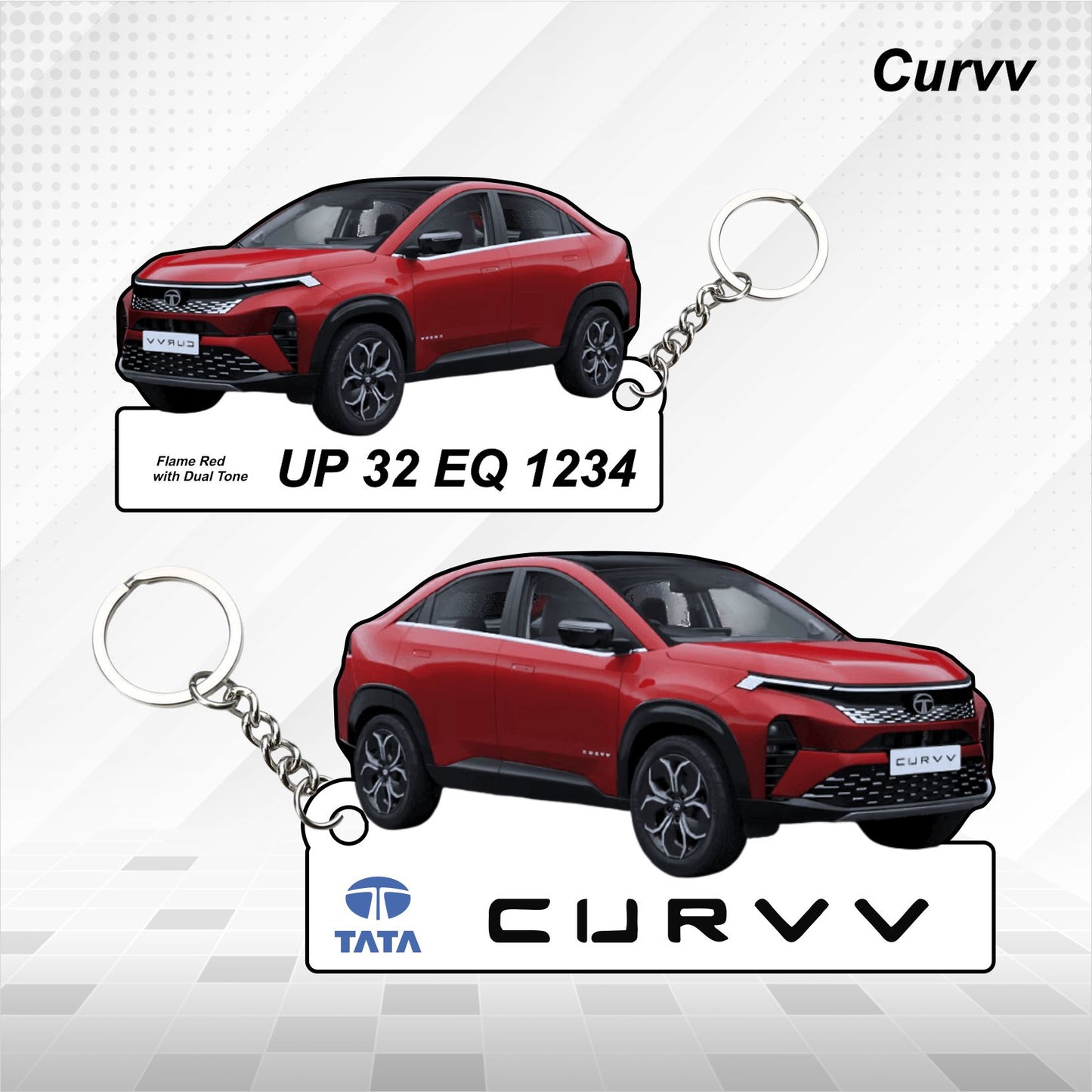 Curvv - Personalized Tata Car Keychain - Wood, Acrylic, Metal Printed