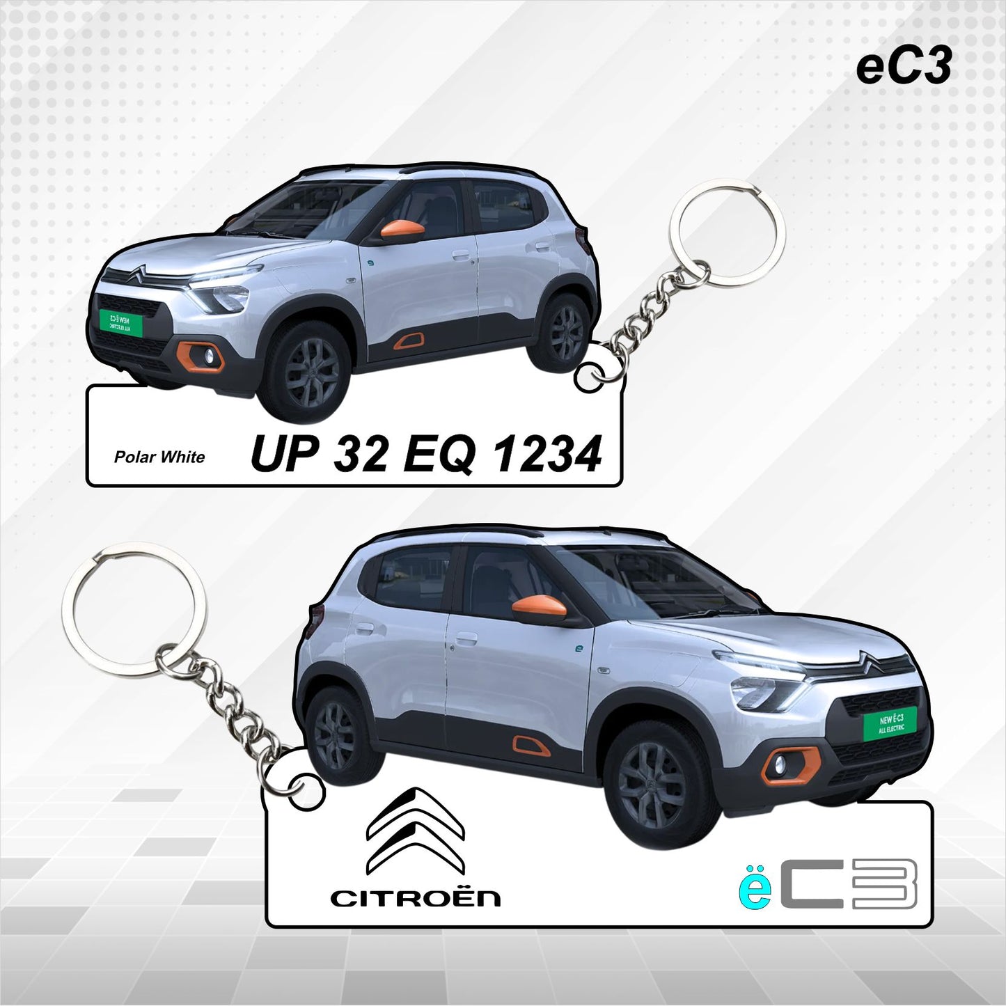 eC3- Personalized Citroen Car Keychain - Wood, Acrylic, Metal Printed