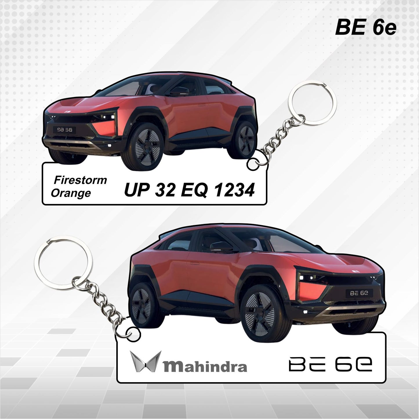 BE 6e - Personalized Mahindra Car Keychain - Wood, Acrylic, Metal Printed