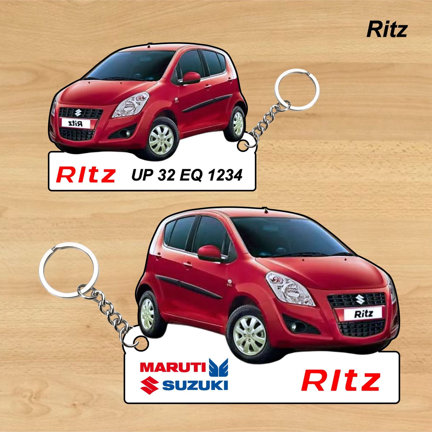 Ritz - Personalized  Maruti Suzuki Keychain - Wood, Acrylic, Metal Printed