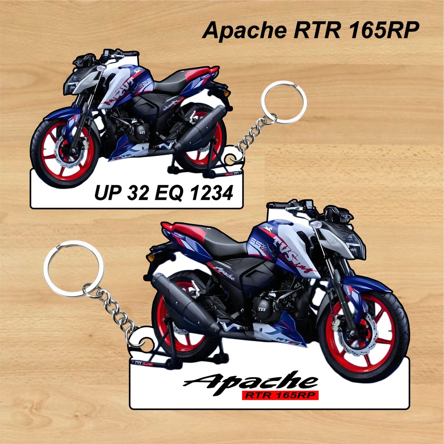 Apache RTR 165RP - Personalized TVS Keychain - Wood, Acrylic, Metal Printed