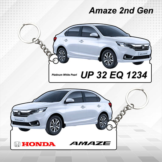Amaze 2nd Gen - Personalized Honda Car Keychain - Wood, Acrylic, Metal Printed