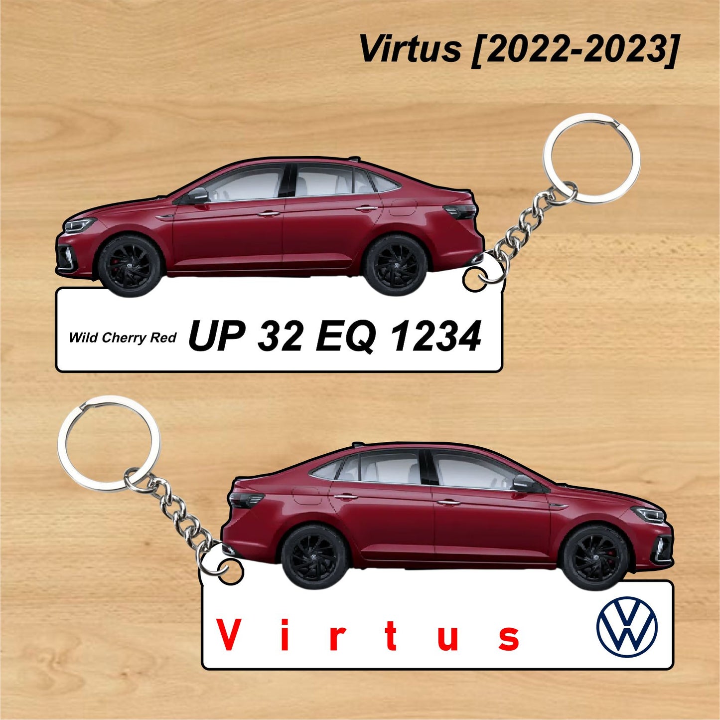 Virtus [2022-2023] - Personalized Volkswagen Car Keychain - Wood, Acrylic, Metal Printed