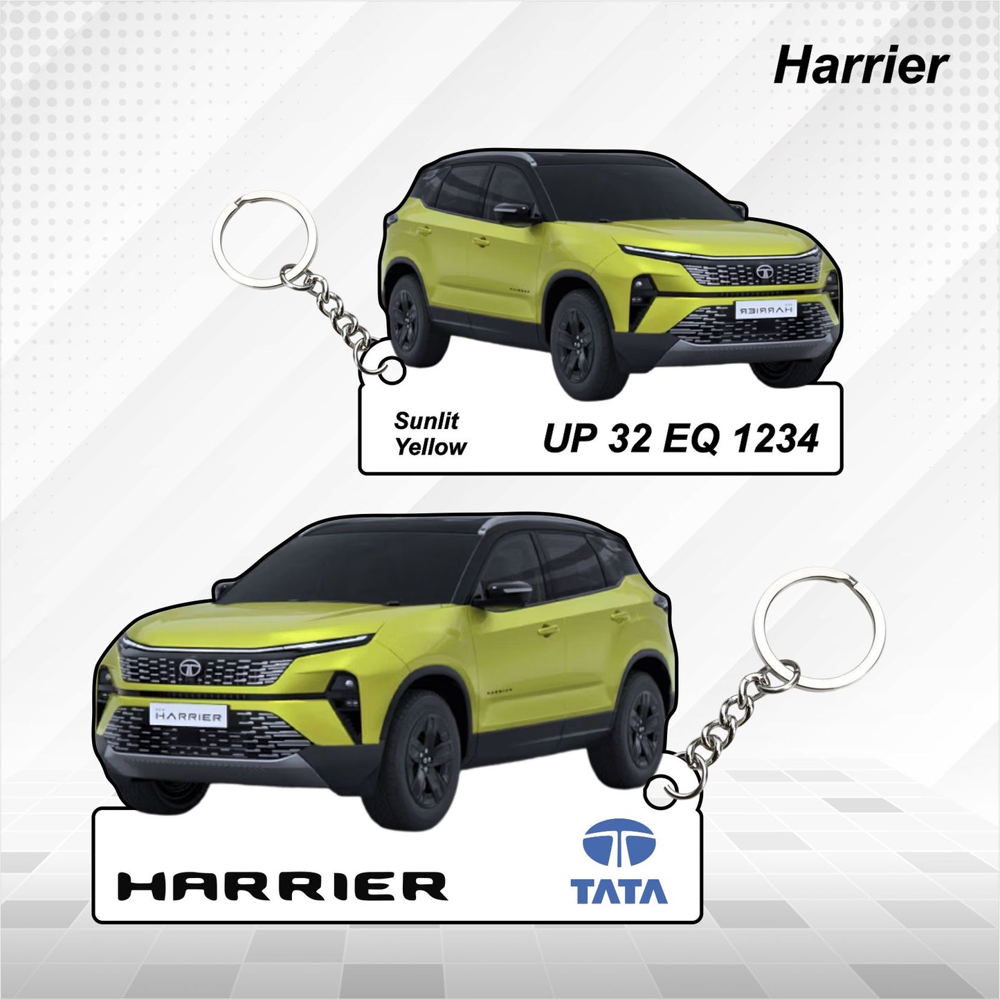 Harrier - Personalized Tata Car Keychain - Wood, Acrylic, Metal Printed