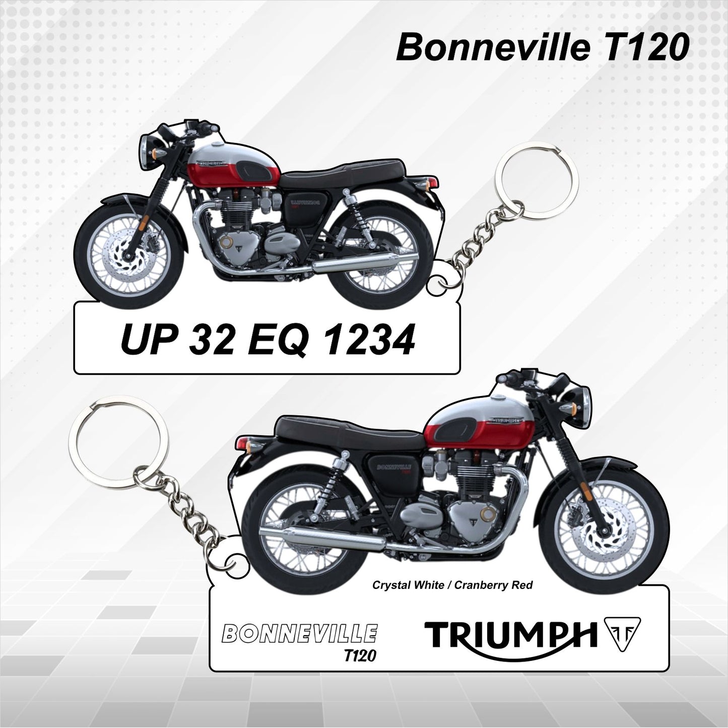 Bonneville T120 - Personalized Triumph Keychain - Wood, Acrylic, Metal Printed, Lanyard