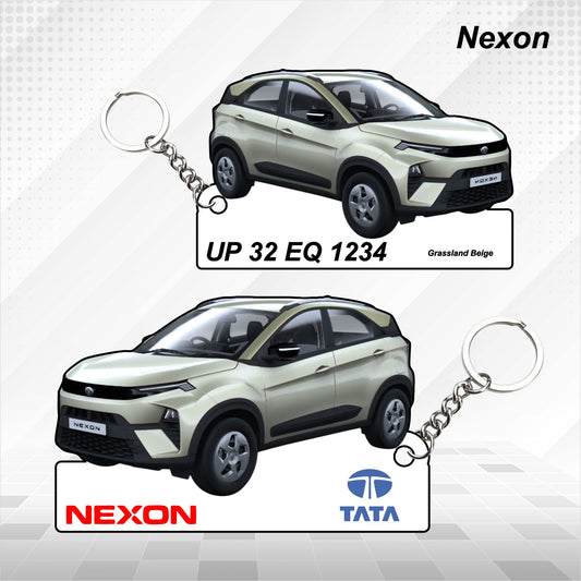 Nexon - Personalized Tata Car Keychain - Wood, Acrylic, Metal Printed
