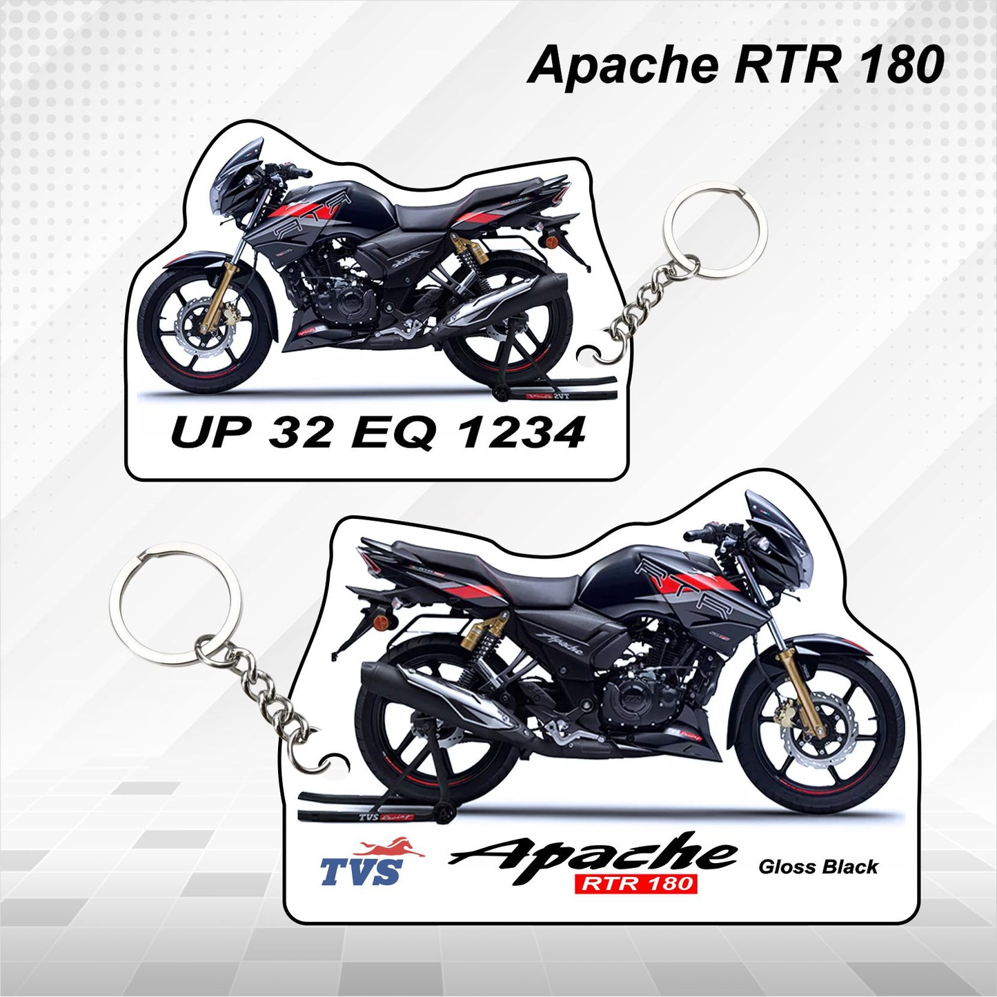 Apache RTR 180 - Personalized TVS Keychain - Wood, Acrylic, Metal Printed