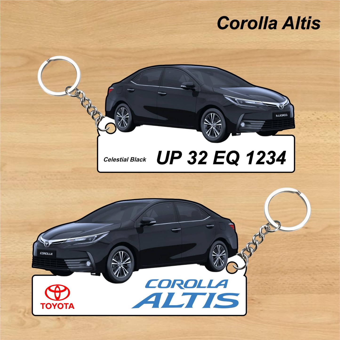 Corolla Altis - Personalized Toyota Keychain - Wood, Acrylic, Metal Printed
