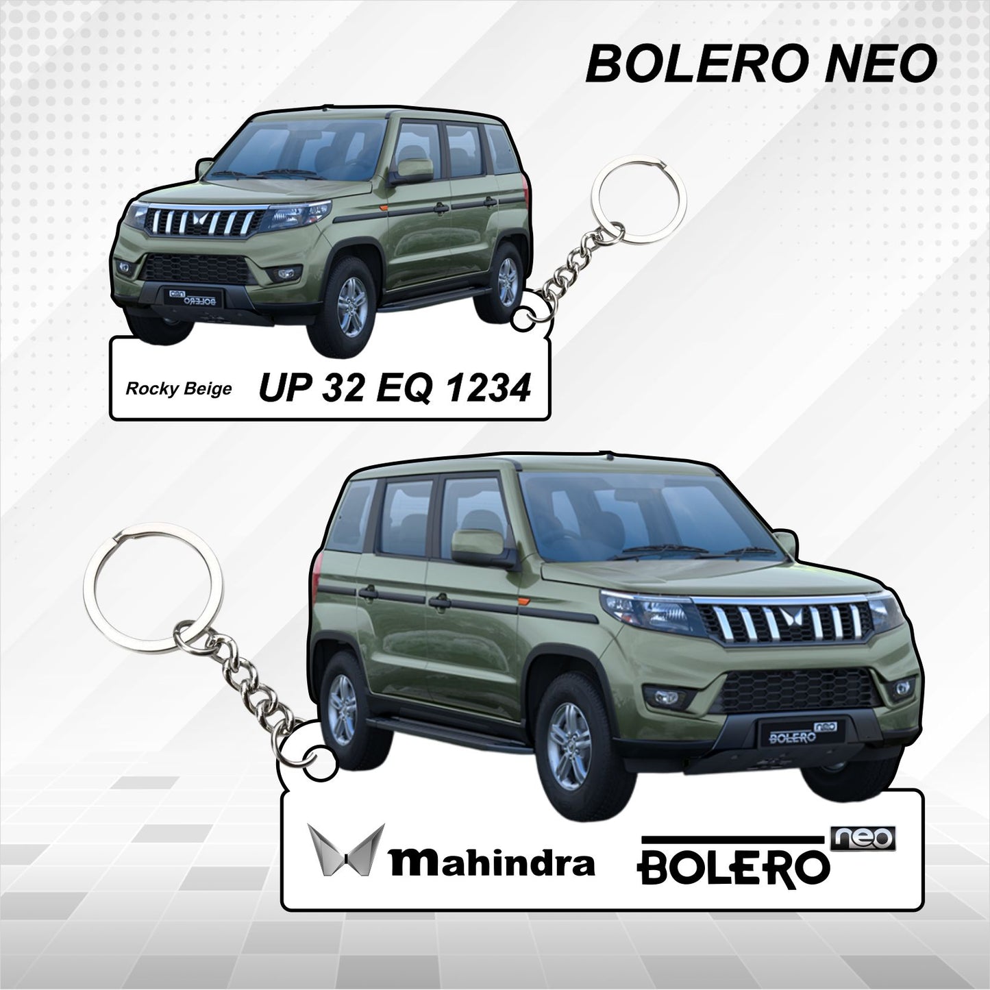 Bolero Neo [2022-2025] - Personalized Mahindra Car Keychain - Wood, Acrylic, Metal Printed