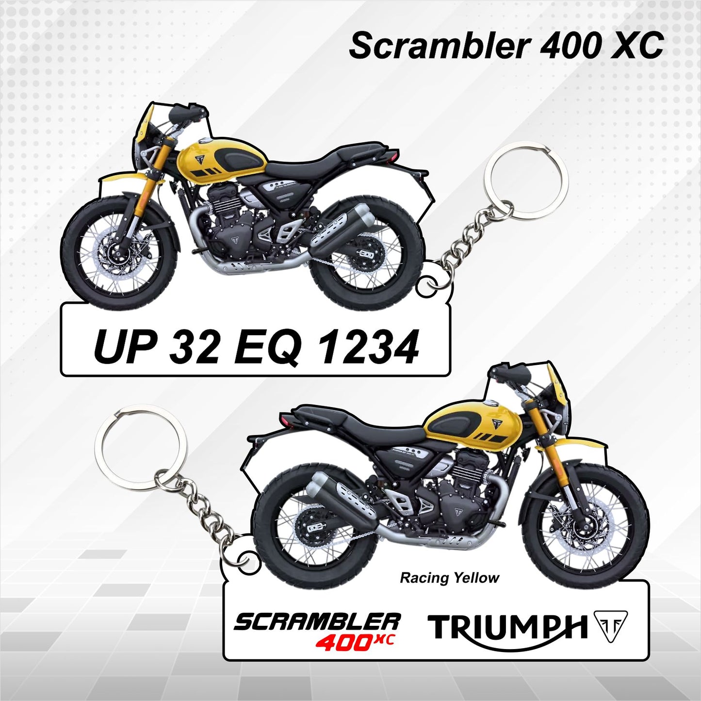 Scrambler 400 XC - Personalized Triumph Keychain - Wood, Acrylic, Metal Printed, Lanyard