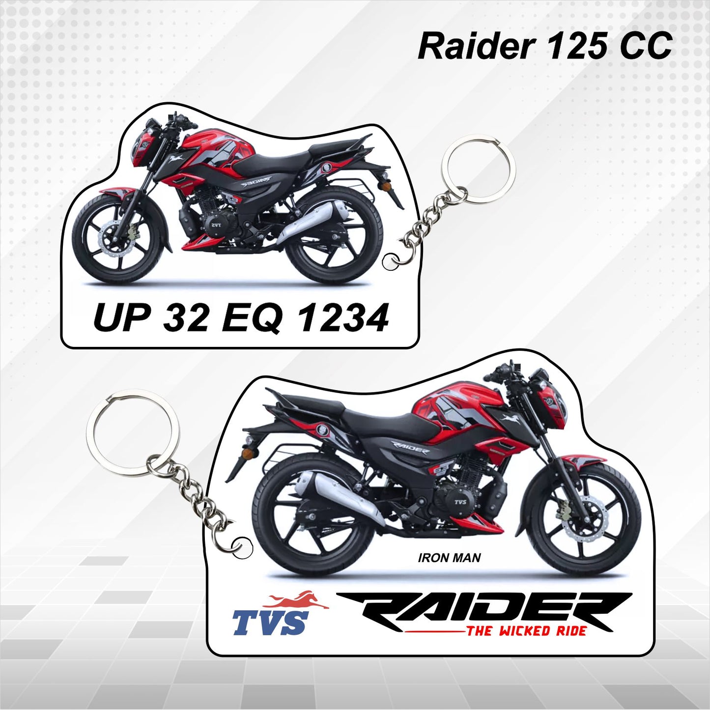 TVS Raider 125 CC - Personalized TVS Keychain - Wood, Acrylic, Metal Printed