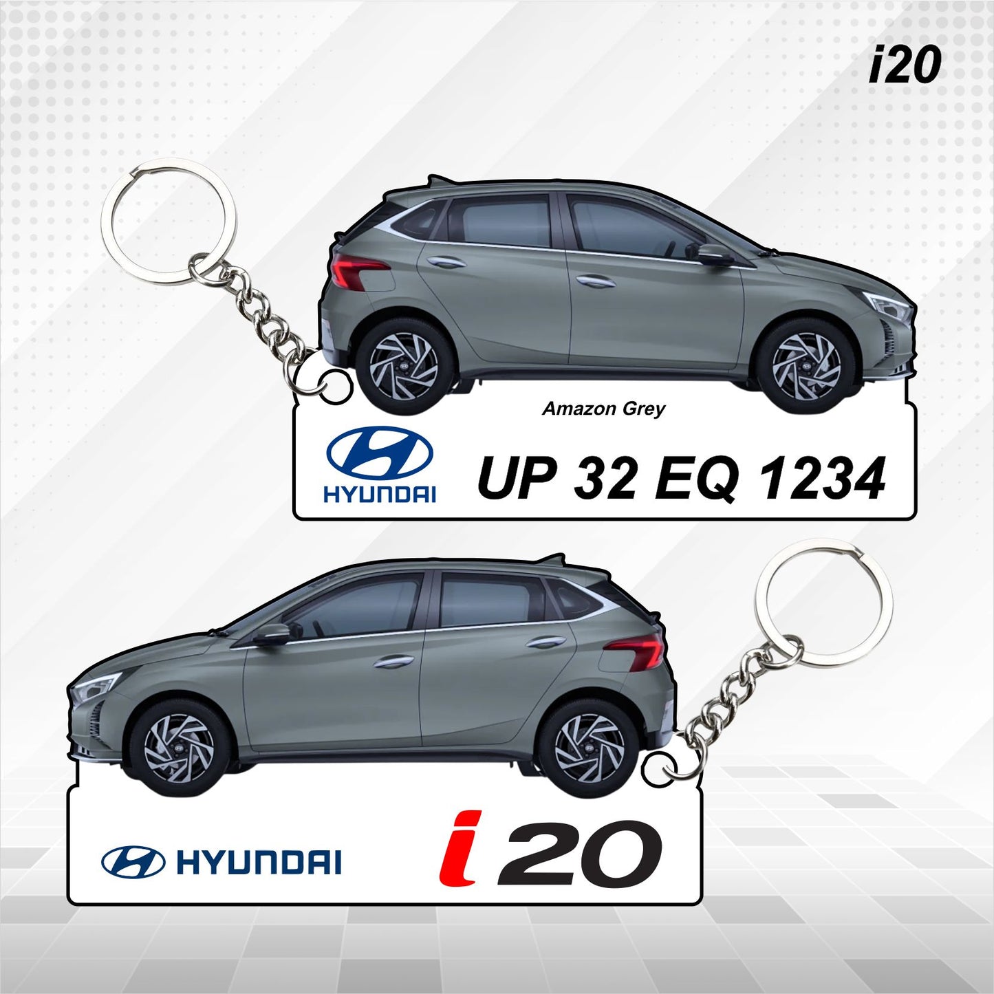 i20 - Personalized Hyundai Car Keychain - Wood, Acrylic, Metal Printed