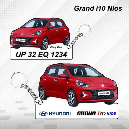 Grand i10 Nios- Personalized Hyundai Car Keychain - Wood, Acrylic, Metal Printed