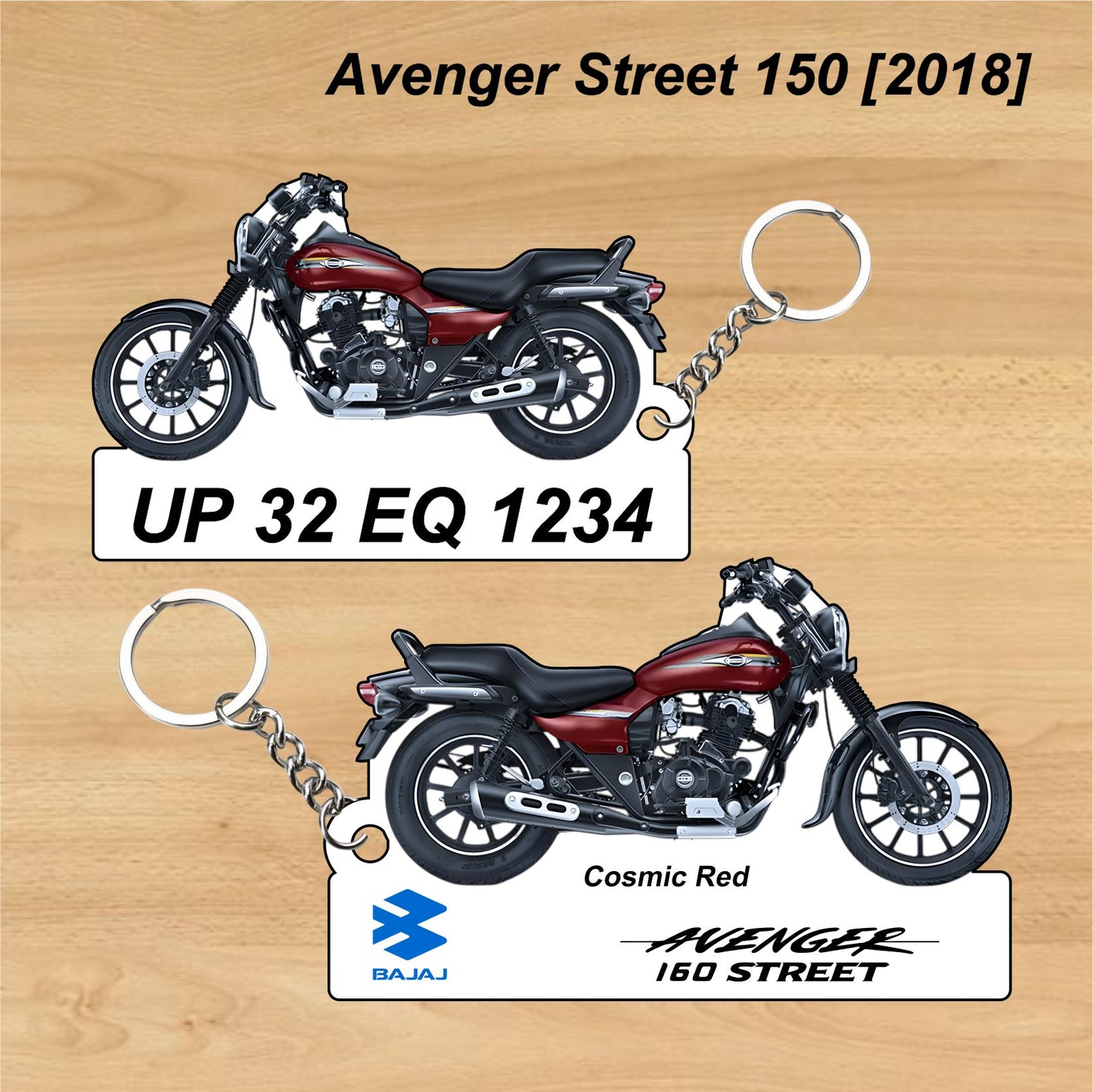 Avenger Street 150 [2018] - Personalized Bajaj Keychain - Wood, Acrylic, Metal Printed