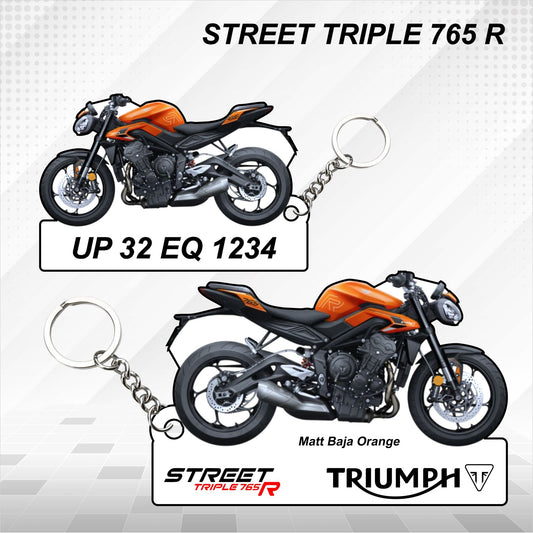 STREET TRIPLE 765 R - Personalized Triumph Keychain - Wood, Acrylic, Metal Printed, Lanyard