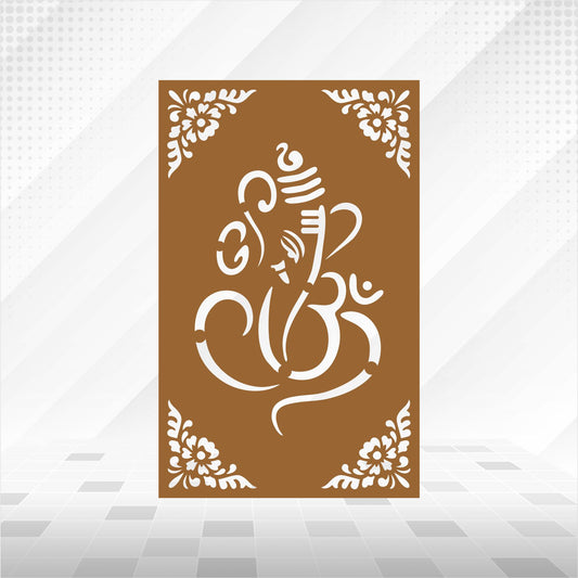 Om Ganesha Corner Floral CNC Jaali Panel