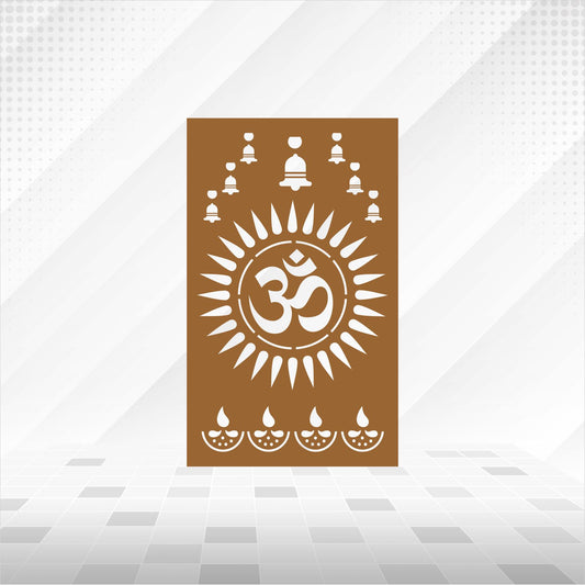 Om Surya Bells & Diya Tall CNC Jaali Panel