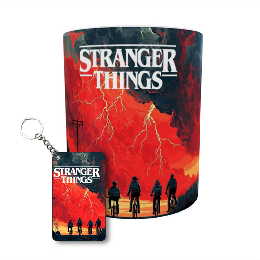 Stranger Things Upside Down Lightning Printed Mug & Keychain Combo
