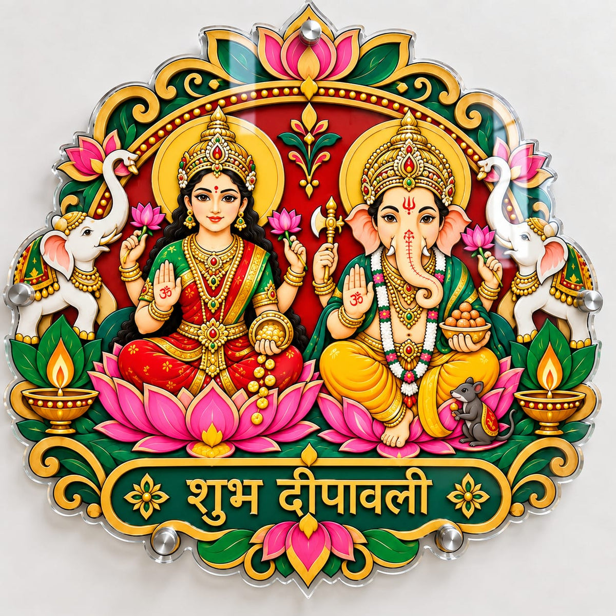 Shubh Deepavali – Lakshmi Ganesha UV Printed Shaped Acrylic Wall Art- Design-AUV-10