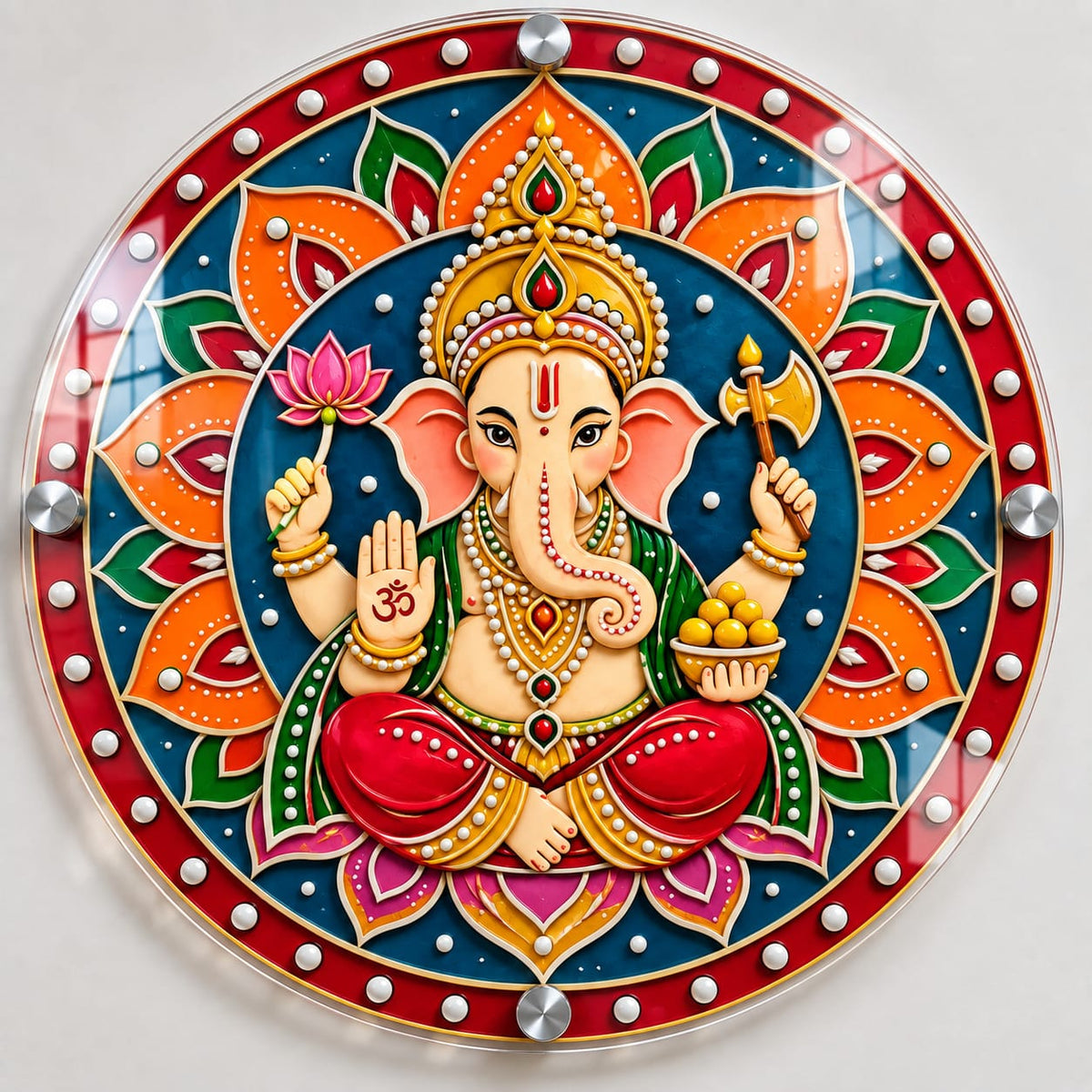 Lord Ganesha Mandala Round UV Printed Acrylic Wall Art- Design-AUV-9
