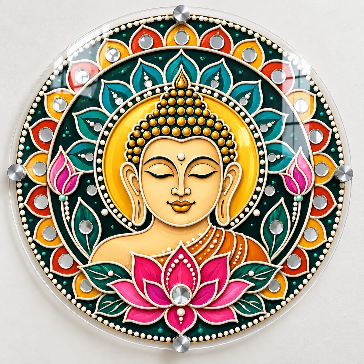 Buddha Face Lotus Mandala – Round UV Printed Acrylic Wall Art- Design-AUV-11