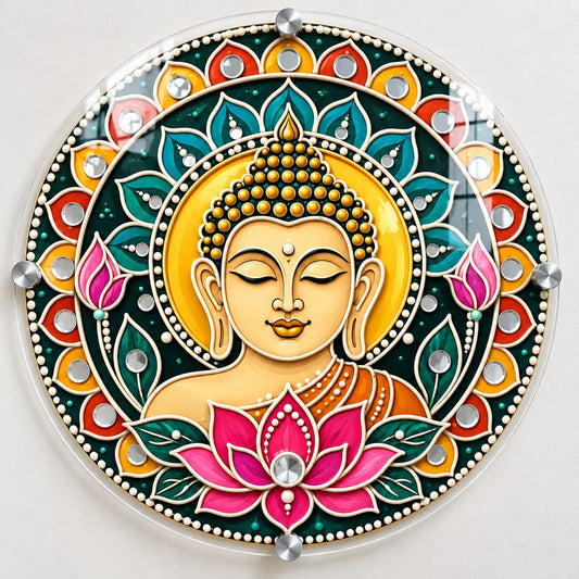 Buddha Face Lotus Mandala Round UV Printed Acrylic Wall Art - Design-AUV-11