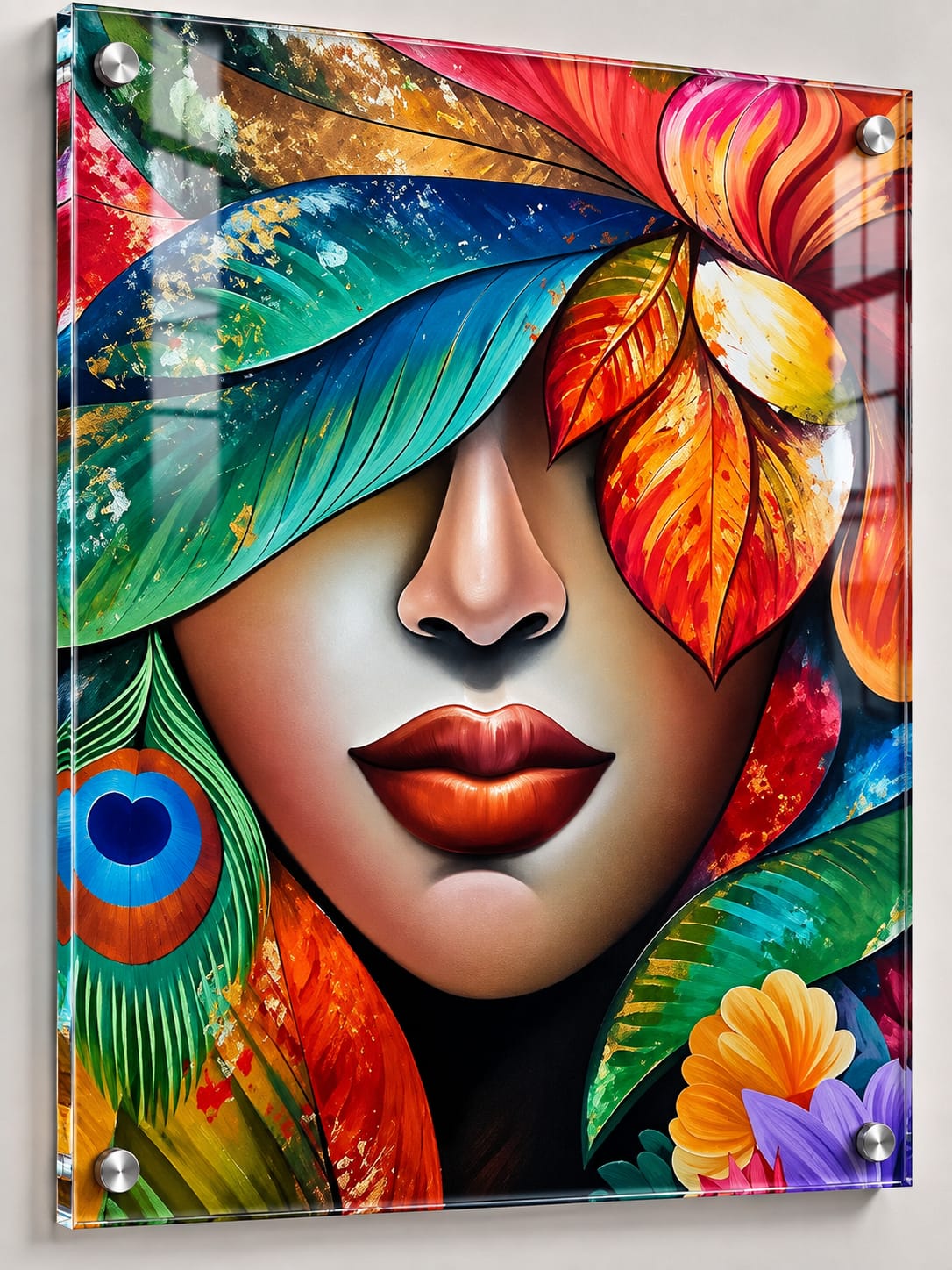 Tropical Bloom – Colourful Woman Face UV Printed Acrylic Wall Art- Design-AUV-8