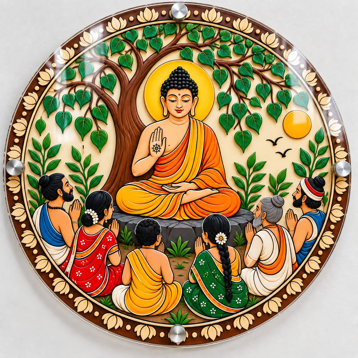 Buddha Under Bodhi Tree Circular UV Printed Acrylic Wall Art - Design-AUV-3