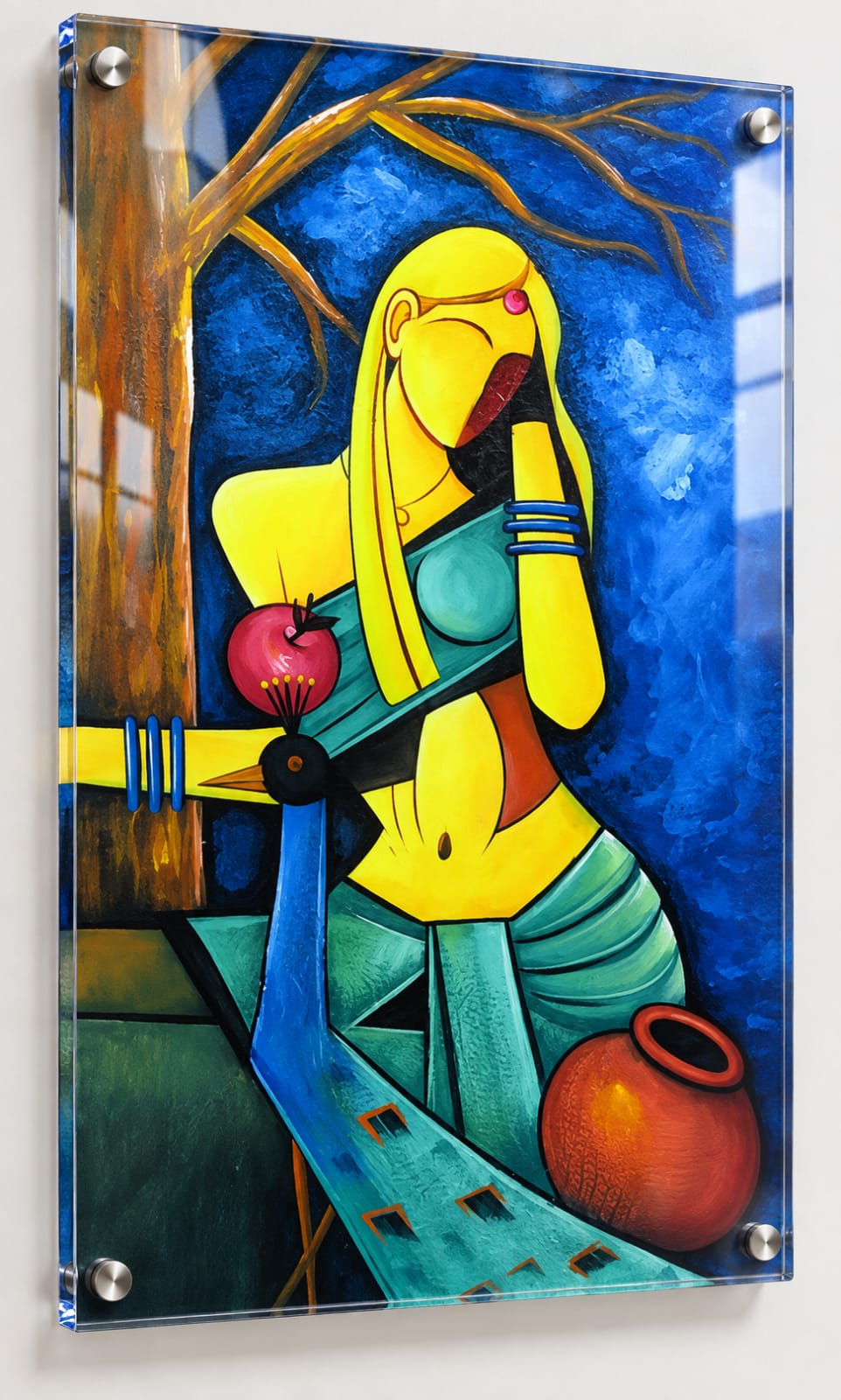 Indian Village Belle Cubist UV Printed Acrylic Wall Art- Design-AUV-5