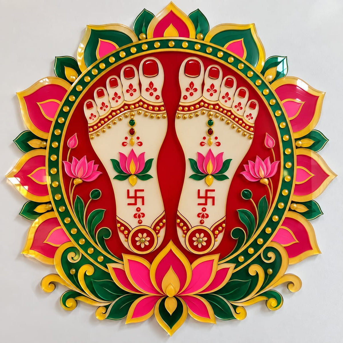 Shri Charan Paduka Circular UV Printed MDF Wall Art- Design-AUV-4