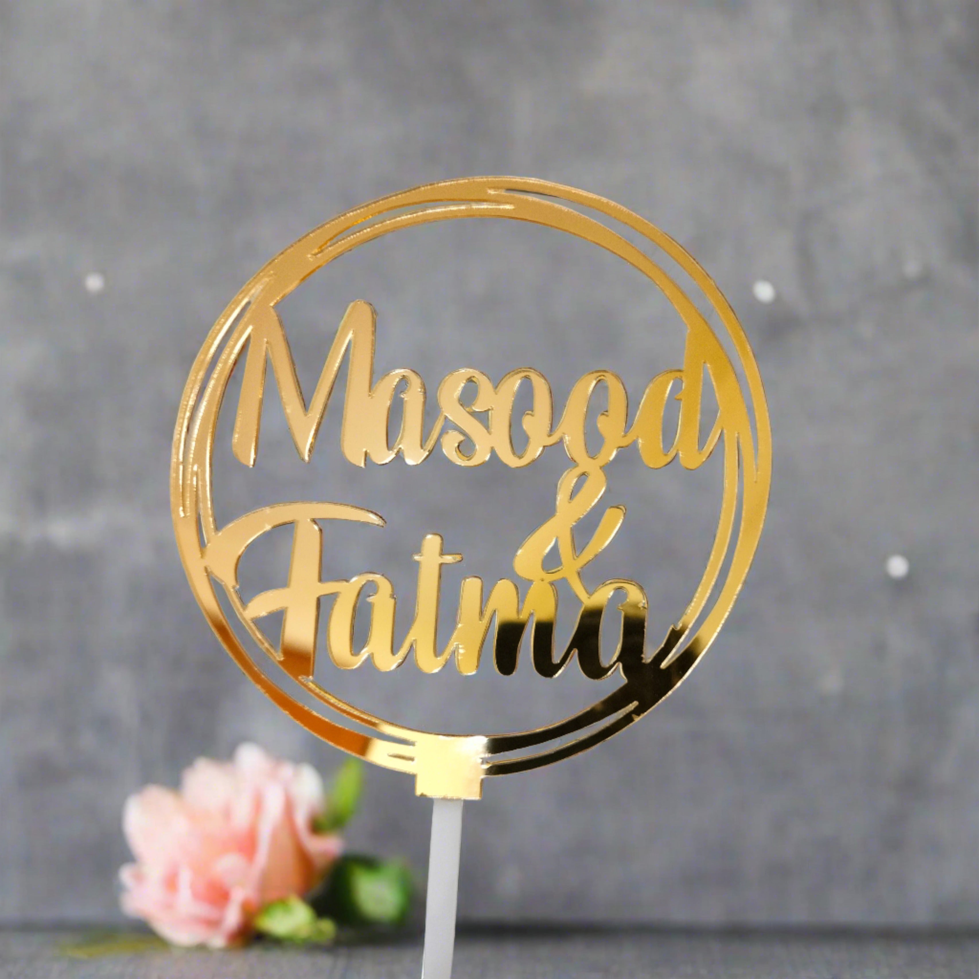 Cake Topper Add Background Customized Couple Name Wedding Cake Topper - Gold Acrylic | WoopX