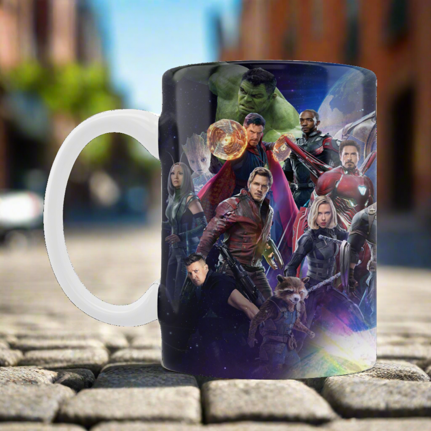 Avengers Infinity War 2018 All Characters Printed Ceramic Mug + Keychain Combo