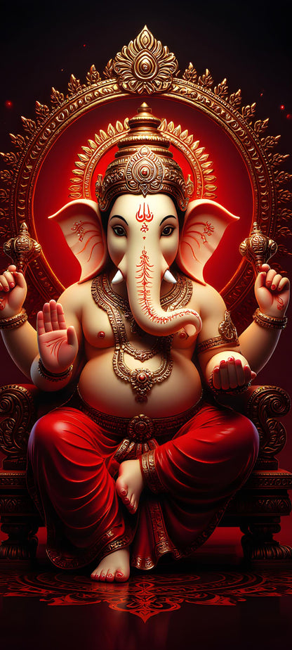 Lord Ganesha Red & Gold Wall Art