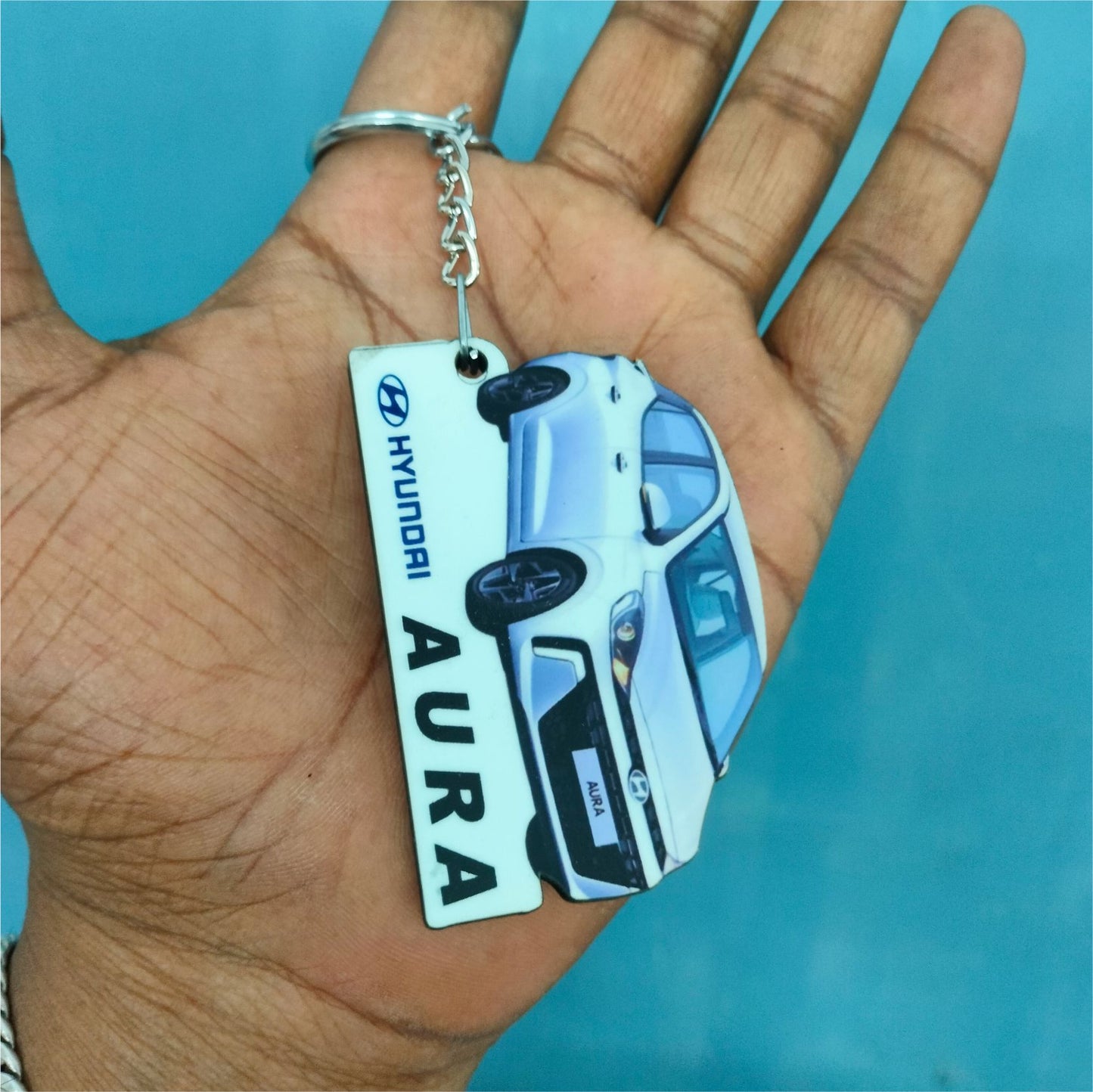 Aura - Personalized Hyundai Car Keychain - Wood, Acrylic, Metal Printed