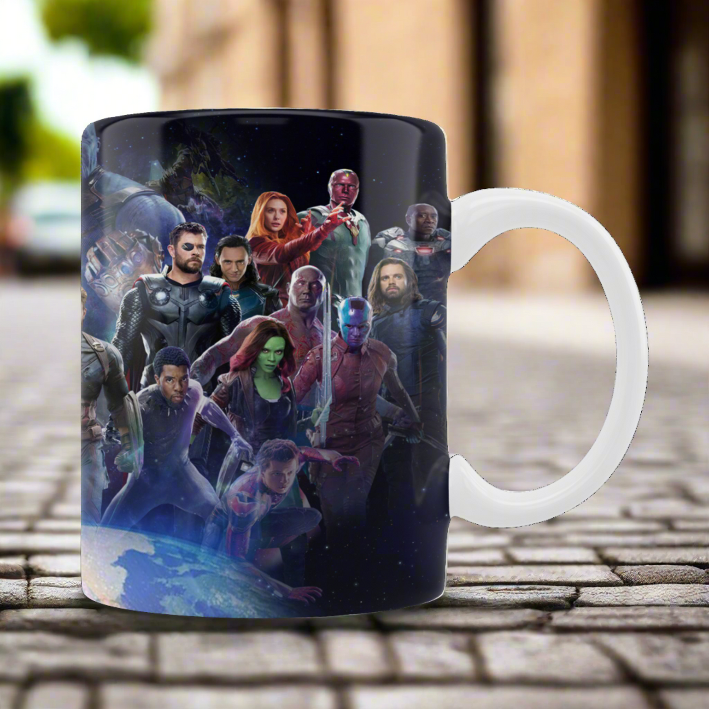 Avengers Infinity War 2018 All Characters Printed Ceramic Mug + Keychain Combo