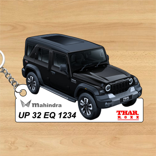 Thar Roxx - Personalized Mahindra Car Keychain - Wood, Acrylic, Metal Printed