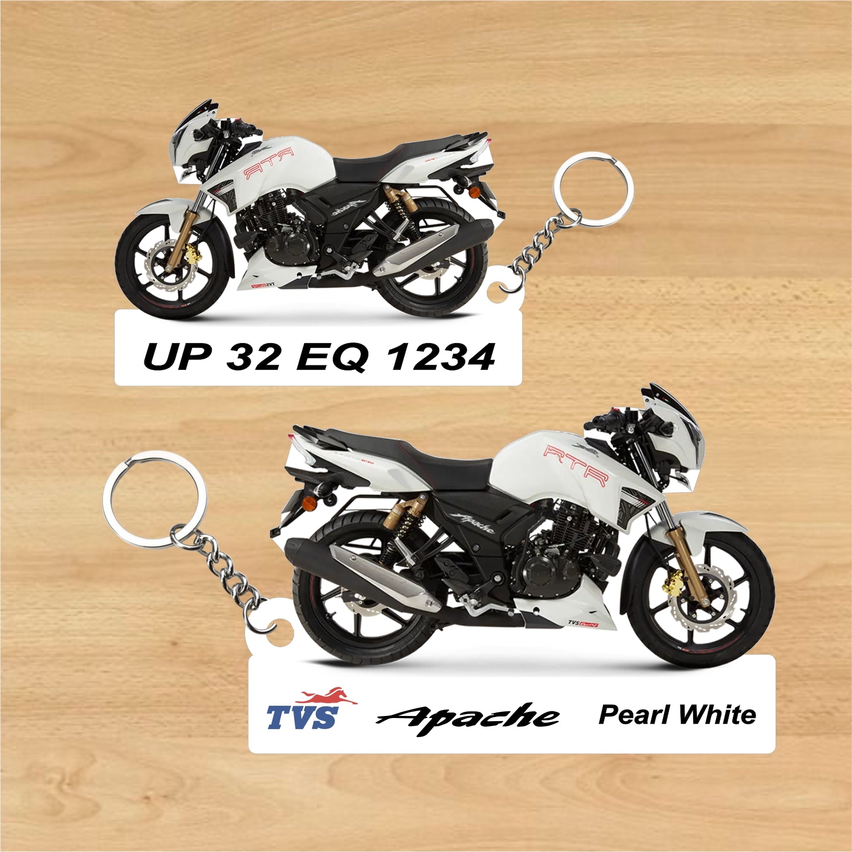 Apache RTR 180 - Personalized TVS Keychain - Wood, Acrylic, Metal Printed